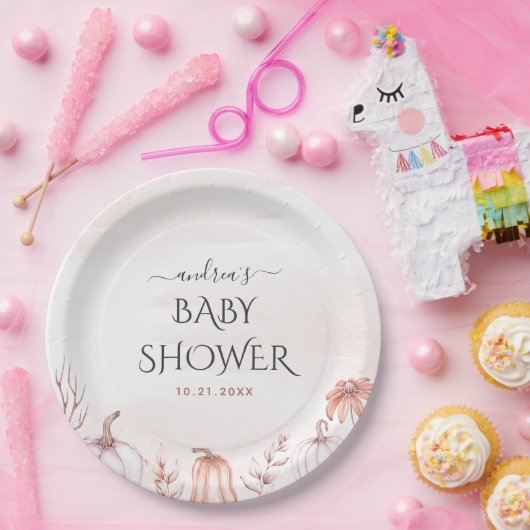 Soft Warm Tone Delicate Pumpkin Fall Baby Dusche Pappteller (Party)