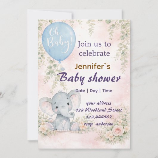 soft water colour floral teddy bear  Invitation Einladung (Vorderseite)