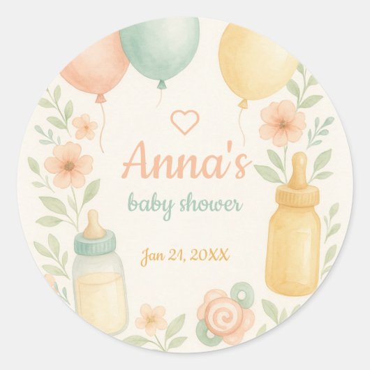 Soft Watercolor Baby Shower  Runder Aufkleber (Vorderseite)
