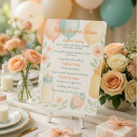 Soft Watercolor Babydusche Menü Einladung