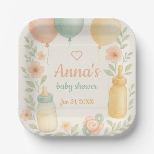 Soft Watercolor Babydusche Pappteller (Vorderseite)