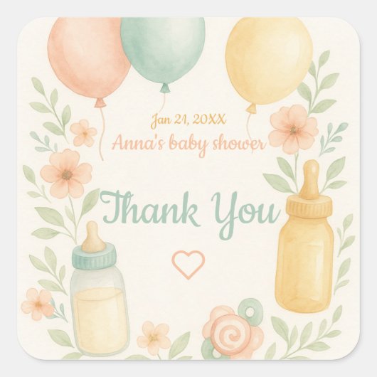 Soft Watercolor Babydusche Quadratischer Aufkleber (Vorderseite)