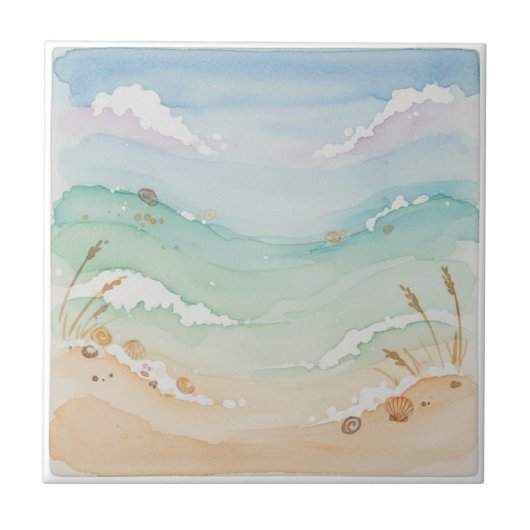 Soft Watercolor Beach Scene ID1207 Fliese (Vorderseite)