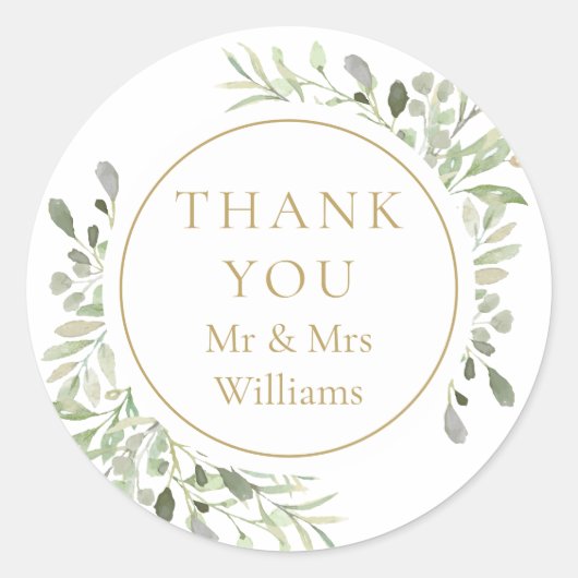 Soft Watercolor Blätter 50 Jahre Danke Runder Aufkleber (Vorderseite)