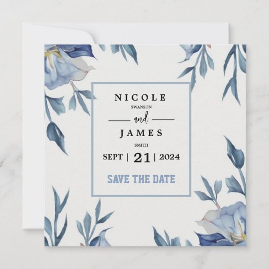 Soft Watercolor Blue Floral Save The Date (Vorderseite)
