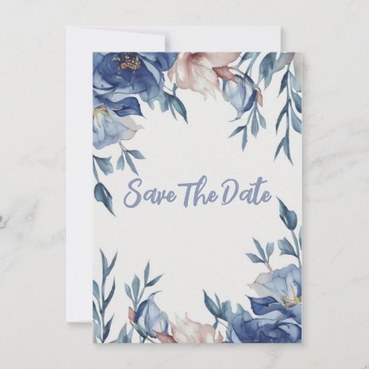 Soft Watercolor Blue Floral Save The Date (Vorderseite)