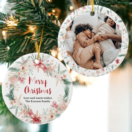 Soft Watercolor Blumenweihnachtskranz Foto Keramik Ornament