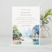 Soft Watercolor Coastal Thailand Seascape Wedding Einladung (Stehend Vorderseite)