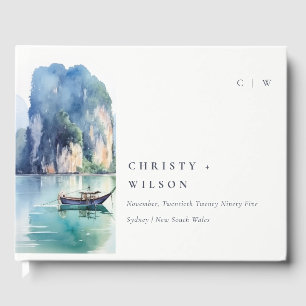 Soft Watercolor Coastal Thailand Seascape Wedding Gästebuch