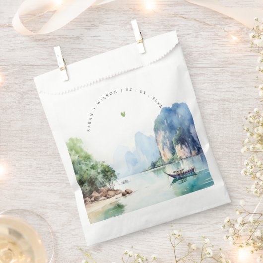 Soft Watercolor Coastal Thailand Seascape Wedding Geschenktütchen (Ausgeschnitten)