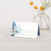 Soft Watercolor Coastal Thailand Seascape Wedding Platzkarte (Rückseite)