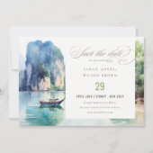 Soft Watercolor Coastal Thailand Seascape Wedding Save The Date (Vorderseite)
