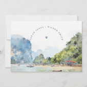 Soft Watercolor Coastal Thailand Seascape Wedding Save The Date (Rückseite)