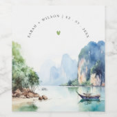 Soft Watercolor Coastal Thailand Seascape Wedding Weinetikett (Einzelnes Label)