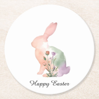 Soft Watercolor Easter Bunny Floral Silhouette  Runder Pappuntersetzer