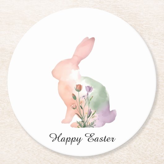 Soft Watercolor Easter Bunny Floral Silhouette Runder Pappuntersetzer (Vorderseite)