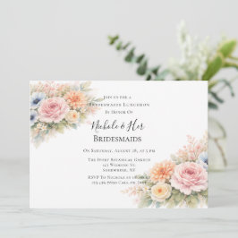 Soft Watercolor Floral Bridesmaids Luncheon Einladung