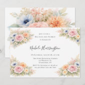 Soft Watercolor Floral Brunch and Bubbly Einladung (Vorne/Hinten)