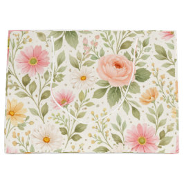 Soft Watercolor Floral Pattern – Pink Rose & Daisy Große Geschenktüte
