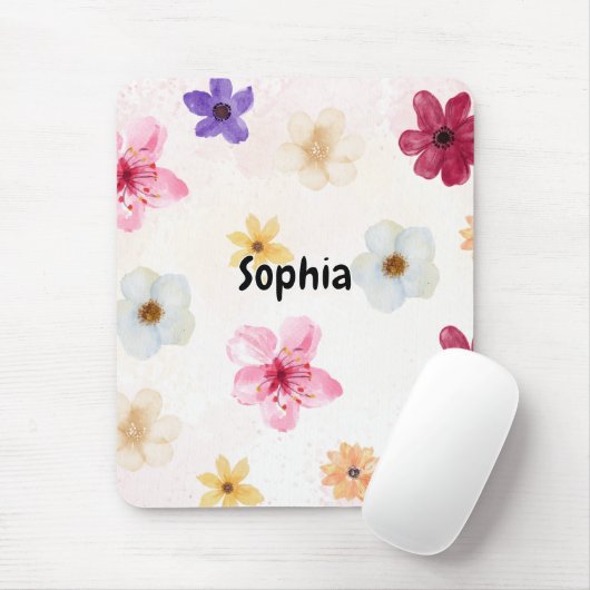 Soft Watercolor Floral Personalized Name Mousepad (Mit Mouse)