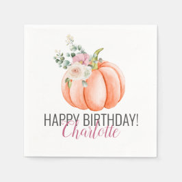 Soft Watercolor Floral Pumpkin Birthday Serviette