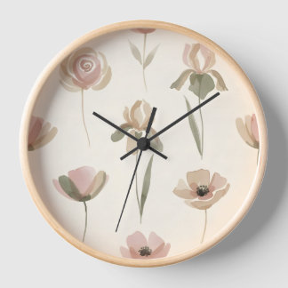 Soft Watercolor Floral Wall Clock Uhr