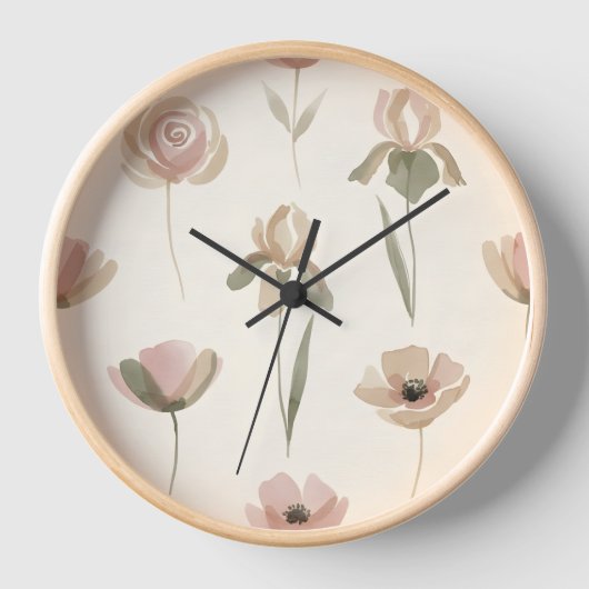 Soft Watercolor Floral Wall Clock Uhr (Vorderseite)