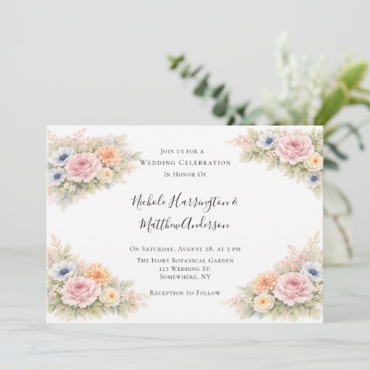 Soft Watercolor Floral Wedding Celebration Einladung (Stehend Vorderseite)