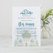 Soft Watercolor Green Dome Mosque Iftar Invitation Einladung (Stehend Vorderseite)