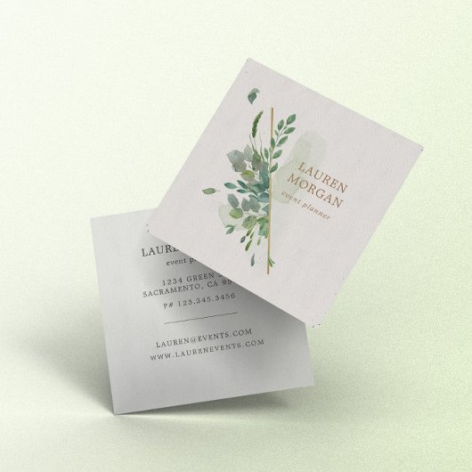 Soft Watercolor Greenerity Gold Square Business Ca Quadratische Visitenkarte