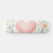 Soft Watercolor Heart Love Flowers Birds Skateboard (Horizontal)