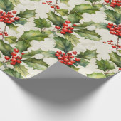 Soft Watercolor Holly & Berries Elegantes Design Geschenkpapier (Ecke)
