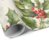 Soft Watercolor Holly & Berries Elegantes Design Geschenkpapier (Rolleneckpunkt)