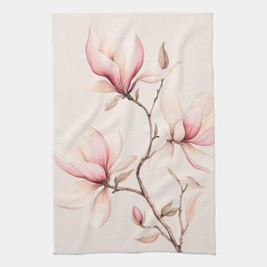 Soft Watercolor Magnolia Blooms Elegante Geschirrtuch (Vertikal)