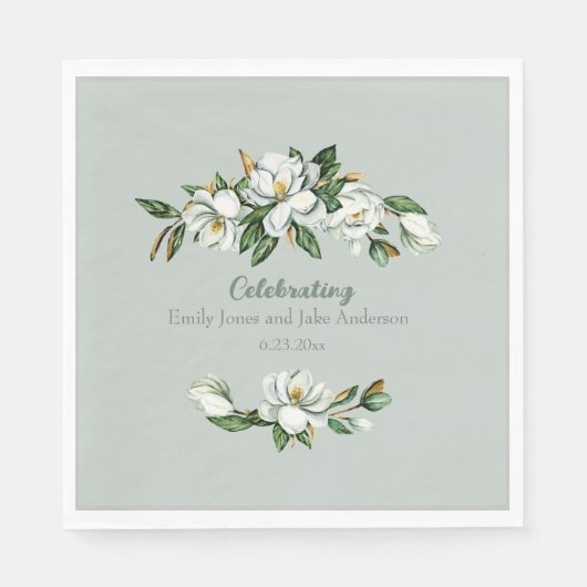Soft Watercolor Magnolia Grüne Hochzeit Napkins Serviette (Vorderseite)