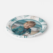 Soft Watercolor Ocean Photo Kids Birthday Pappteller (Schrägansicht)