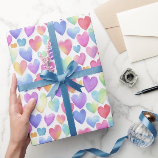 Soft Watercolor Pastel Hearts Valentine Wrap Geschenkpapier (Schenken)