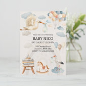 Soft Watercolor Stork Baby Shower Invitation Einladung (Stehend Vorderseite)