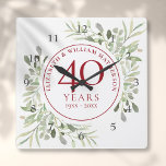 Soft Watercolour Leaves 40th Anniversary Quadratische Wanduhr<br><div class="desc">Featuring delicate soft watercolour leaves,  this chic botanical 40th wedding anniversary design can be personalised with your special anniversary information in elegant ruby red text. Designed by Thisisnotme©</div>