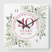 Soft Watercolour Leaves 40th Anniversary Quadratische Wanduhr (Vorderseite)