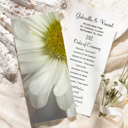 Soft White Daisy über graue Hochzeitsprogramme Programm