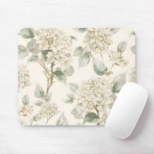 Soft White Hydrangea Floral Pattern Mousepad (Mit Mouse)