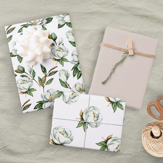 Soft White Magnolia Floral Bridal Wedding Geschenkpapier Set