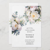 Soft White Peony with Eucalyptus Couples Shower Einladung (Vorne/Hinten)