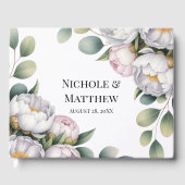 Soft White Peony with Eucalyptus Leaves Wedding Gästebuch (Vorderseite)