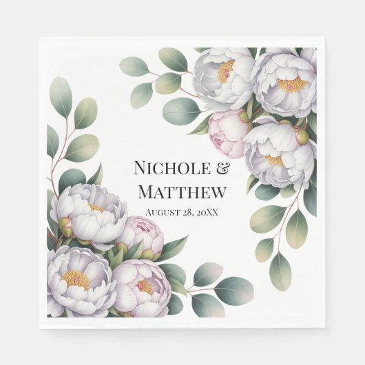 Soft White Peony with Eucalyptus Leaves Wedding Serviette (Vorderseite)