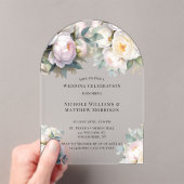 Soft White Peony with Eucalyptus Wedding Acryleinladungen (Insitu (Handheld))