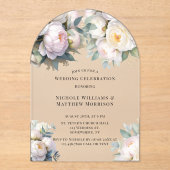 Soft White Peony with Eucalyptus Wedding Acryleinladungen (Vorderseite)