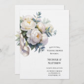 Soft White Peony with Eucalyptus Wedding Shower Einladung (Vorne/Hinten)