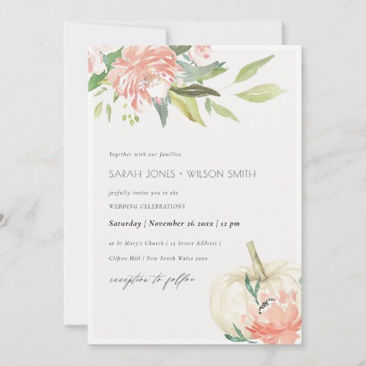Soft White Pumpkin Blush Floral Wedite Einladung (Vorderseite)